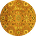 Round Abstract Yellow Modern Rug, abs3793yw