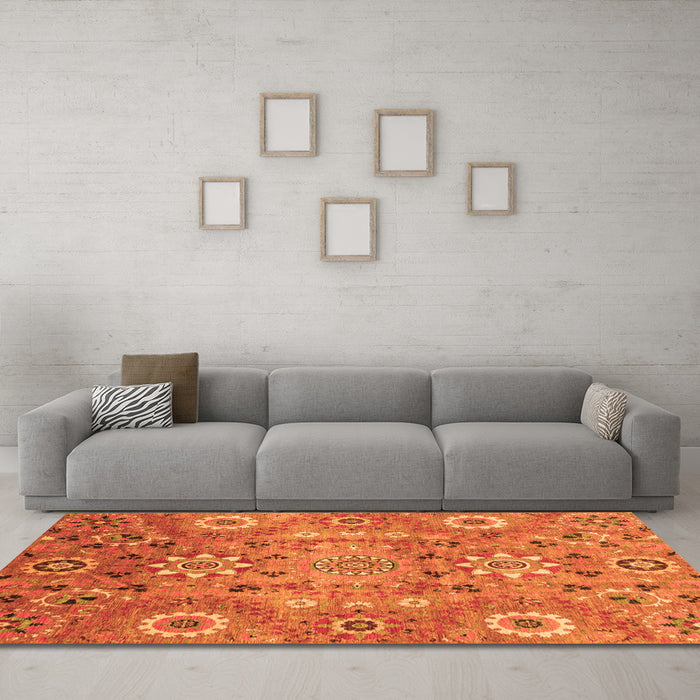 Machine Washable Abstract Orange Modern Area Rugs in a Living Room, wshabs3793org