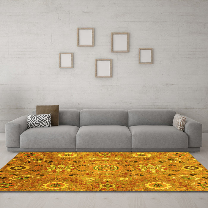 Machine Washable Abstract Yellow Modern Rug in a Living Room, wshabs3793yw