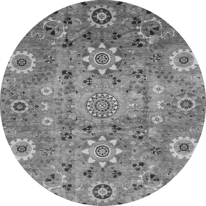 Round Machine Washable Abstract Gray Modern Rug, wshabs3793gry