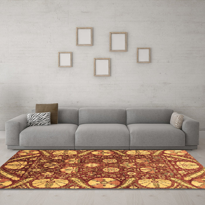 Machine Washable Abstract Brown Modern Rug in a Living Room,, wshabs3794brn