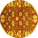 Round Machine Washable Abstract Yellow Modern Rug, wshabs3794yw