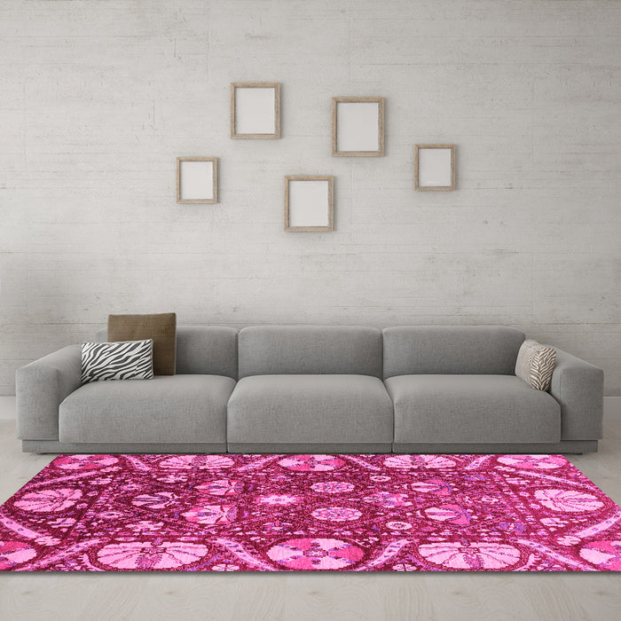 Machine Washable Abstract Pink Modern Rug in a Living Room, wshabs3794pnk