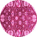 Round Machine Washable Abstract Pink Modern Rug, wshabs3794pnk