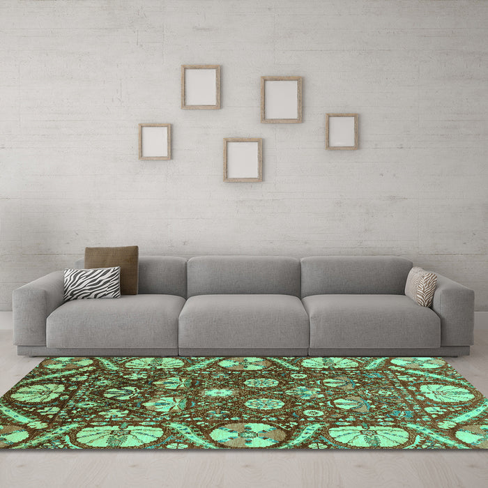 Machine Washable Abstract Turquoise Modern Area Rugs in a Living Room,, wshabs3794turq