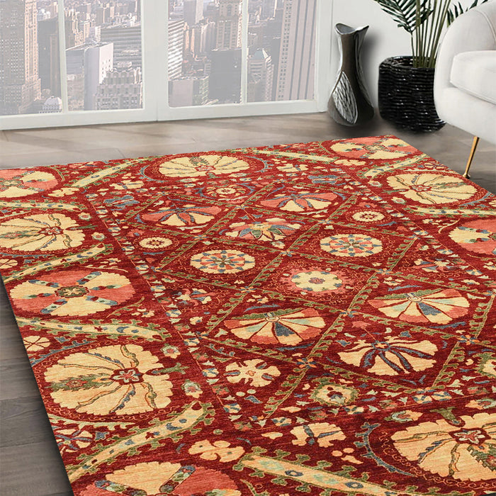 Abstract Red Modern Rug in Family Room, abs3794