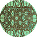 Round Machine Washable Abstract Turquoise Modern Area Rugs, wshabs3794turq