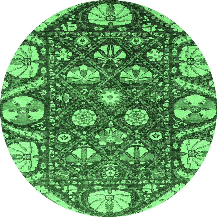 Round Machine Washable Abstract Emerald Green Modern Area Rugs, wshabs3794emgrn