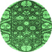 Round Machine Washable Abstract Emerald Green Modern Area Rugs, wshabs3794emgrn