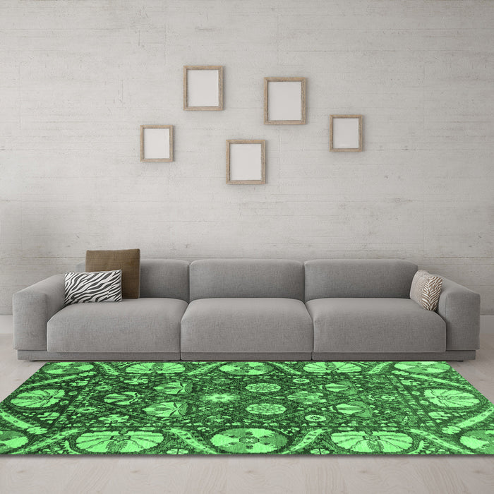 Machine Washable Abstract Emerald Green Modern Area Rugs in a Living Room,, wshabs3794emgrn