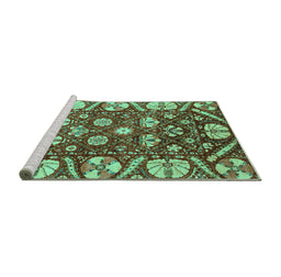 Sideview of Machine Washable Abstract Turquoise Modern Area Rugs, wshabs3794turq