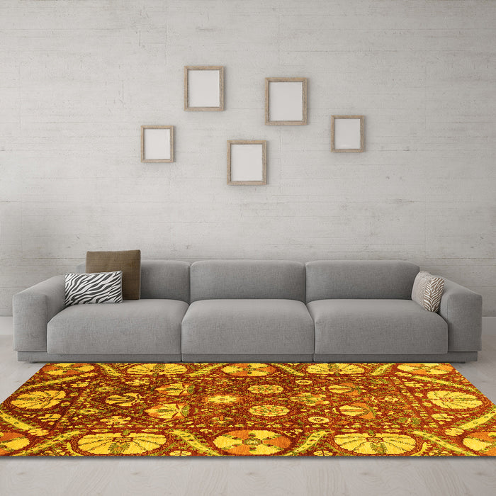 Machine Washable Abstract Yellow Modern Rug in a Living Room, wshabs3794yw