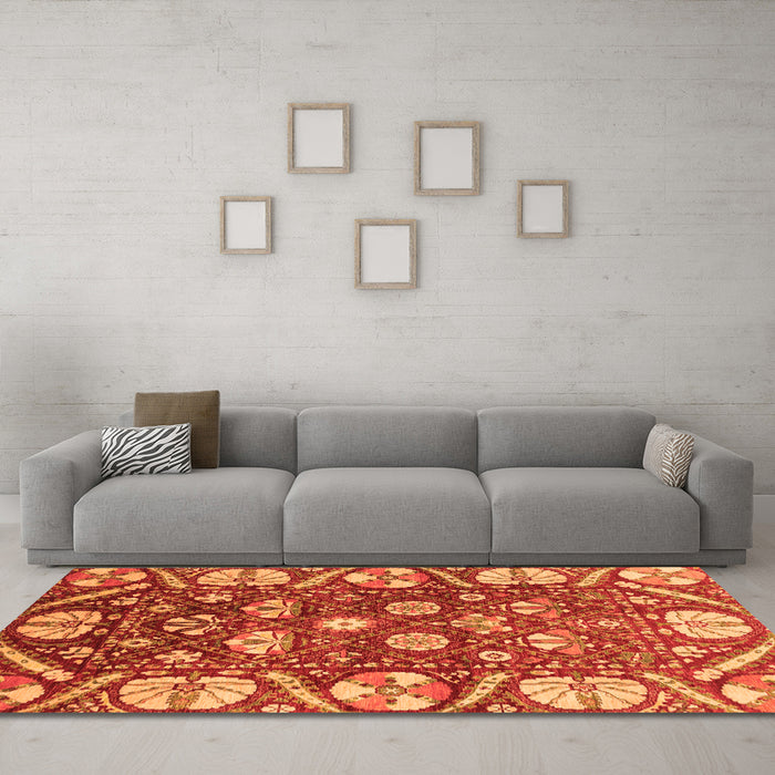Machine Washable Abstract Orange Modern Area Rugs in a Living Room, wshabs3794org