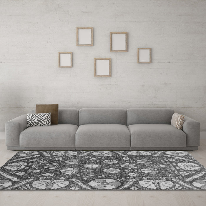 Machine Washable Abstract Gray Modern Rug in a Living Room,, wshabs3794gry