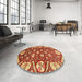 Round Machine Washable Abstract Red Rug in a Office, wshabs3794