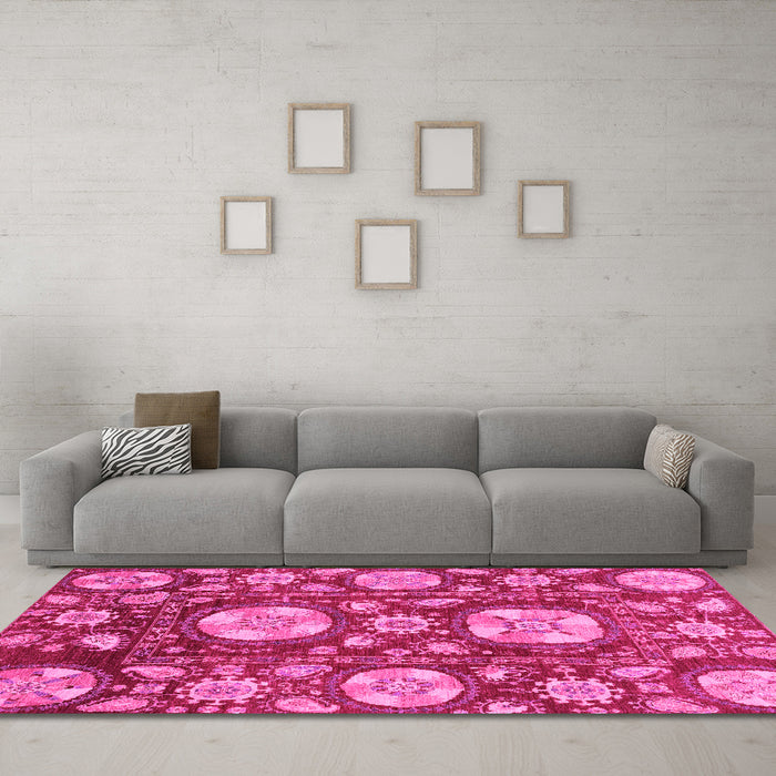 Machine Washable Abstract Pink Modern Rug in a Living Room, wshabs3795pnk