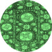 Round Machine Washable Abstract Emerald Green Modern Area Rugs, wshabs3795emgrn