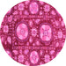 Round Machine Washable Abstract Pink Modern Rug, wshabs3795pnk