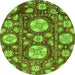 Round Machine Washable Abstract Green Modern Area Rugs, wshabs3795grn