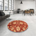 Round Machine Washable Abstract Orange Rug in a Office, wshabs3795