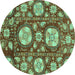 Round Abstract Turquoise Modern Rug, abs3795turq