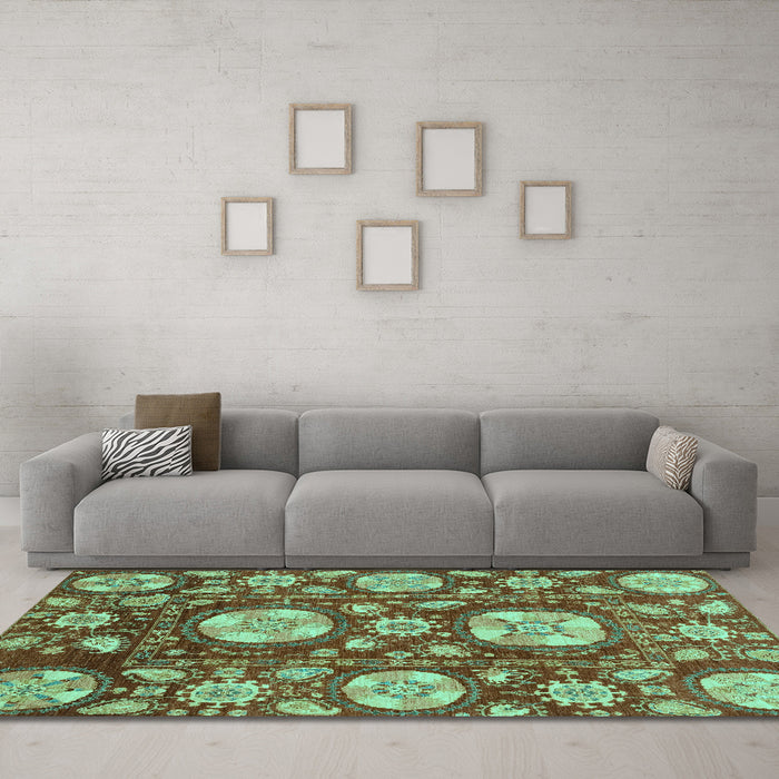Machine Washable Abstract Turquoise Modern Area Rugs in a Living Room,, wshabs3795turq
