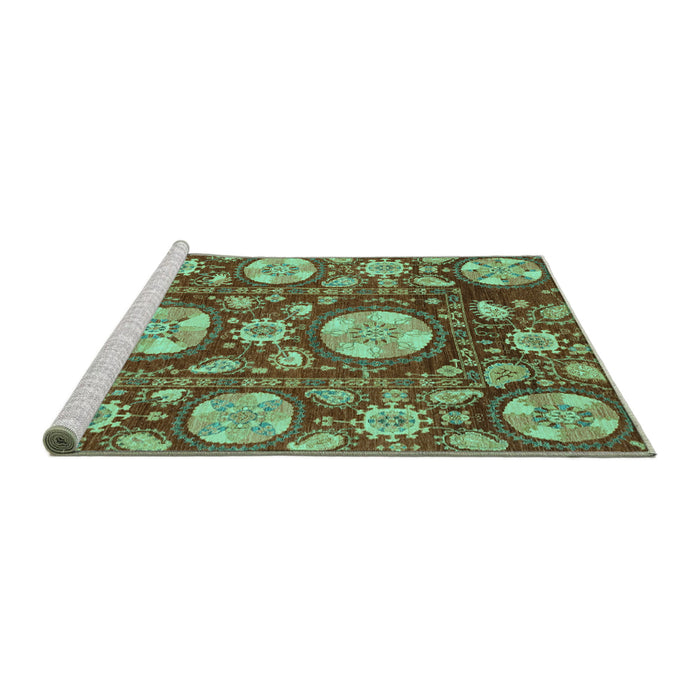 Sideview of Machine Washable Abstract Turquoise Modern Area Rugs, wshabs3795turq