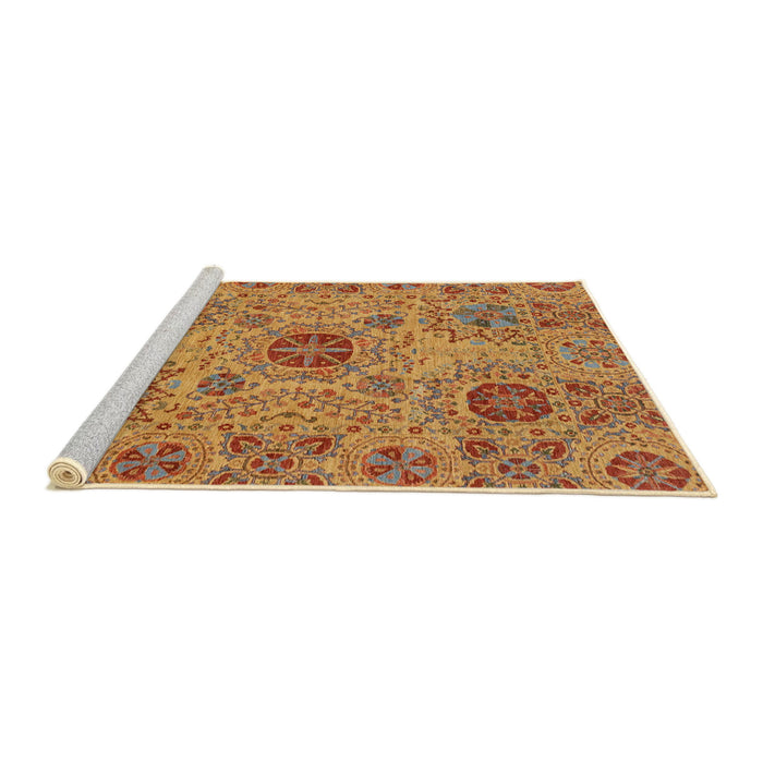 Sideview of Machine Washable Abstract Yellow Rug, wshabs3796
