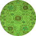 Round Machine Washable Abstract Green Modern Area Rugs, wshabs3796grn