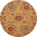 Round Machine Washable Abstract Yellow Rug, wshabs3796