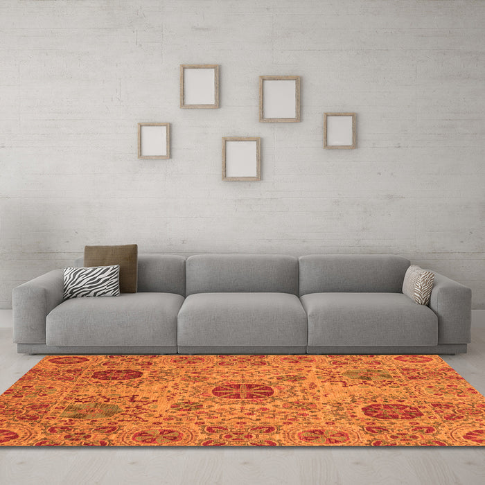 Machine Washable Abstract Orange Modern Area Rugs in a Living Room, wshabs3796org