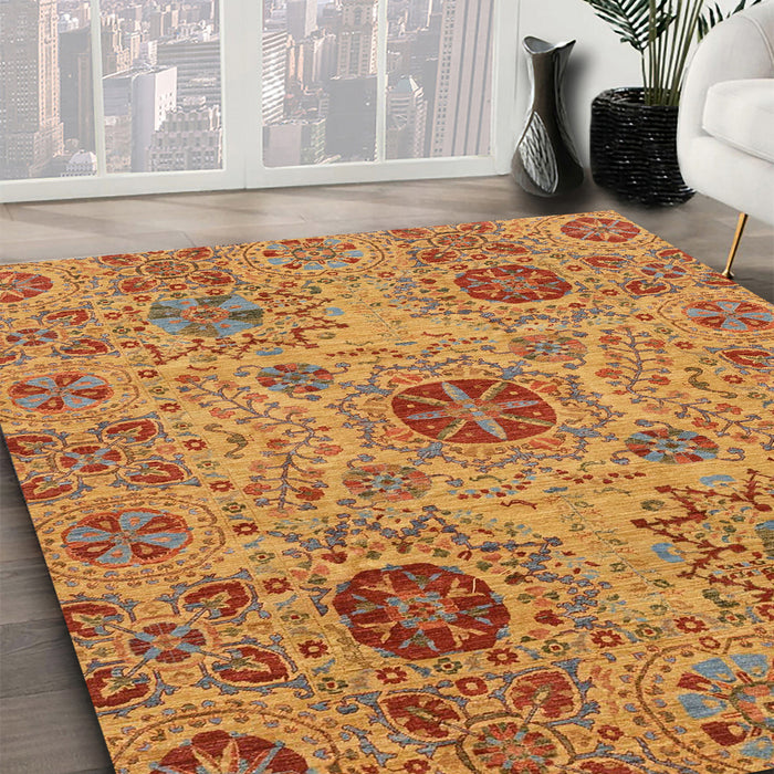 Abstract Yellow Modern Rug in Family Room, abs3796