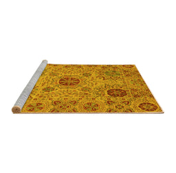 Sideview of Machine Washable Abstract Yellow Modern Rug, wshabs3796yw