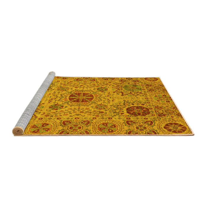 Sideview of Machine Washable Abstract Yellow Modern Rug, wshabs3796yw