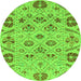 Round Machine Washable Abstract Green Modern Area Rugs, wshabs3797grn