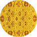 Round Abstract Yellow Modern Rug, abs3797yw