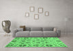 Machine Washable Abstract Emerald Green Modern Area Rugs in a Living Room,, wshabs3797emgrn