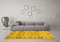 Machine Washable Abstract Yellow Modern Rug, wshabs3797yw