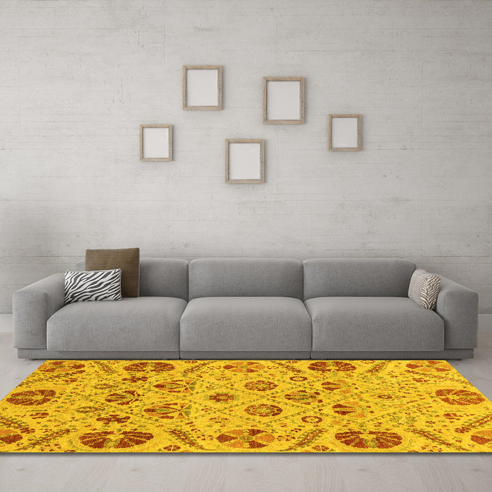 Machine Washable Abstract Yellow Modern Rug in a Living Room, wshabs3797yw