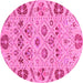 Round Machine Washable Abstract Pink Modern Rug, wshabs3797pnk