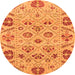 Round Machine Washable Abstract Orange Modern Area Rugs, wshabs3797org