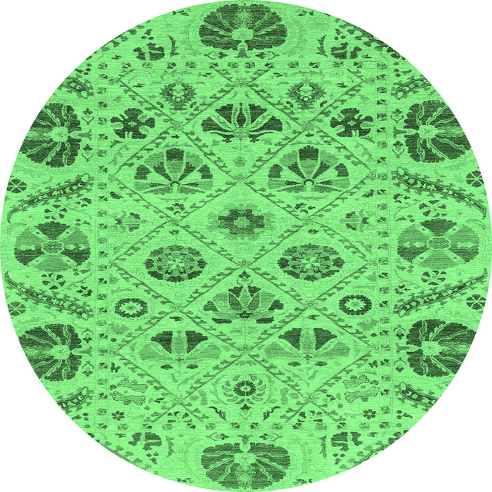 Round Machine Washable Abstract Emerald Green Modern Area Rugs, wshabs3797emgrn