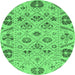 Round Machine Washable Abstract Emerald Green Modern Area Rugs, wshabs3797emgrn