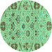 Round Abstract Turquoise Modern Rug, abs3797turq