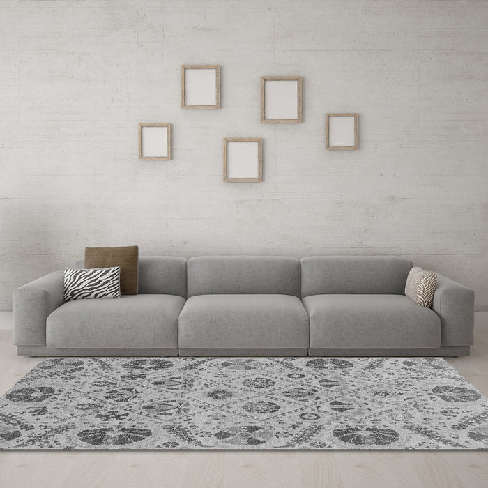 Machine Washable Abstract Gray Modern Rug in a Living Room,, wshabs3797gry