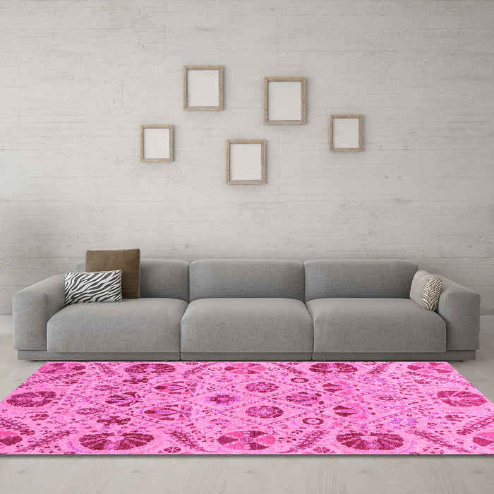 Machine Washable Abstract Pink Modern Rug in a Living Room, wshabs3797pnk