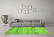 Machine Washable Abstract Green Modern Area Rugs in a Living Room,, wshabs3797grn