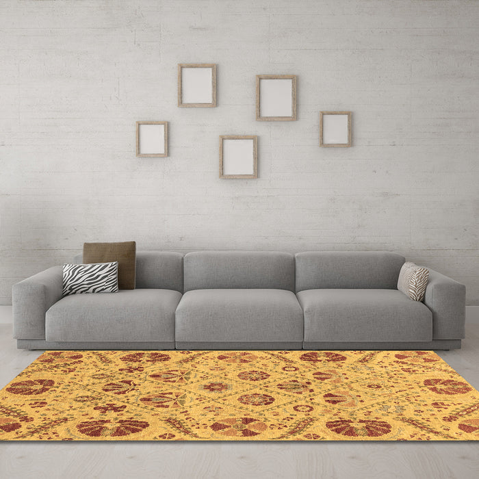 Machine Washable Abstract Brown Modern Rug in a Living Room,, wshabs3797brn