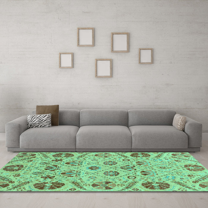 Machine Washable Abstract Turquoise Modern Area Rugs in a Living Room,, wshabs3797turq