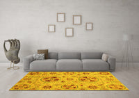 Machine Washable Abstract Yellow Modern Rug, wshabs3798yw